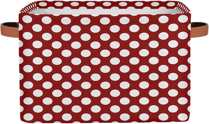 OSAM SPACE Storage Basket Bin Polka Dots Pattern Rectangular Storage Basket Cube With Handles, Red White Laundry Storage Organizer Basket for Toy Nursery Closet Shelves Bedroom Home