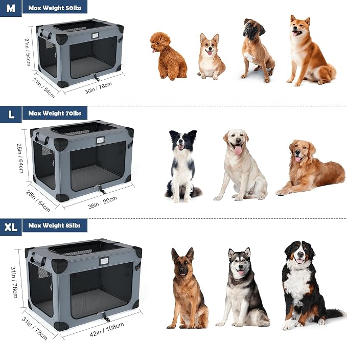 42 Inch Collapsible Dog Travel Crate for Soft Blanket and Foldable Bowl | Sturdy Metal Frame，Indoor & Outdoor，Soft Blanket and Foldable Bowl,Storage Bag,Signature Card,Waterproof,Portable for Camping