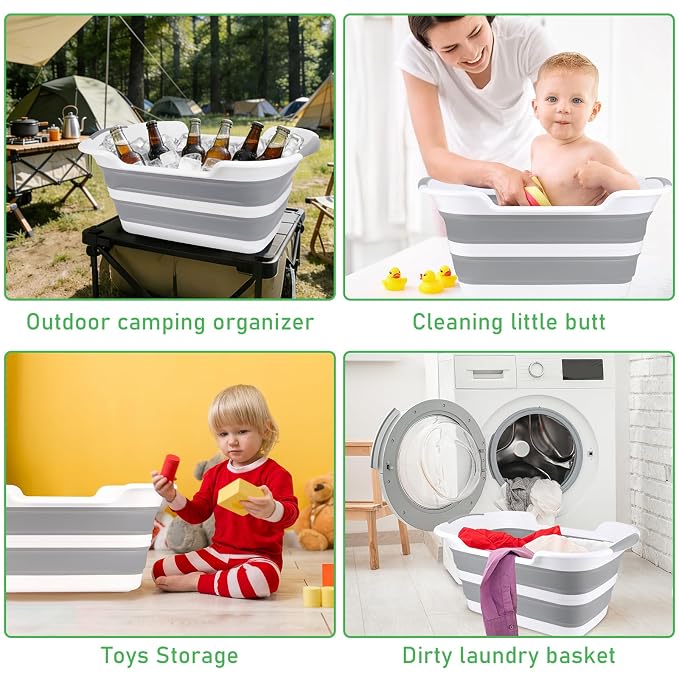 Collapsible Dog Bathtub with Drainage Hole, Portable Pets Bathing Tub, Gray | Foldable Washing Tub, Multi-Functional Pets Bathtub, for Puppy Small Dogs Cats