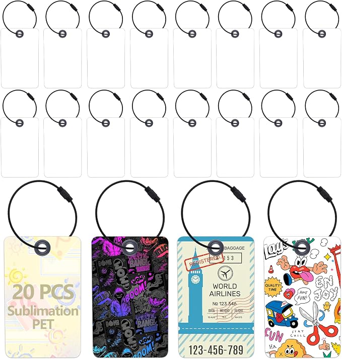 20pcs Sublimation Luggage tag Blanks（0.36MM） | Sublimation Luggage tag Blanks,PET Blank ID Card Holder,Double Sides Sublimation Keychain Blanks Product Bagge（0.36MM）