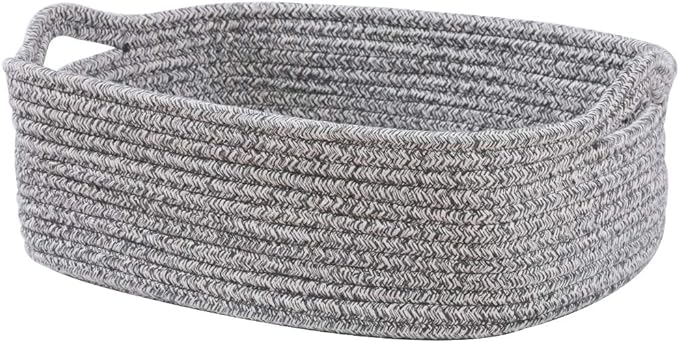 Woven Cotton Rope Storage Basket, Cube Changing Table Organizer for Closet Towels, Baby Nursery Bin, Small Dog Cat Toy Box, Gift Baskets empty (14.5"x 11"x 5") by CIKI HOME