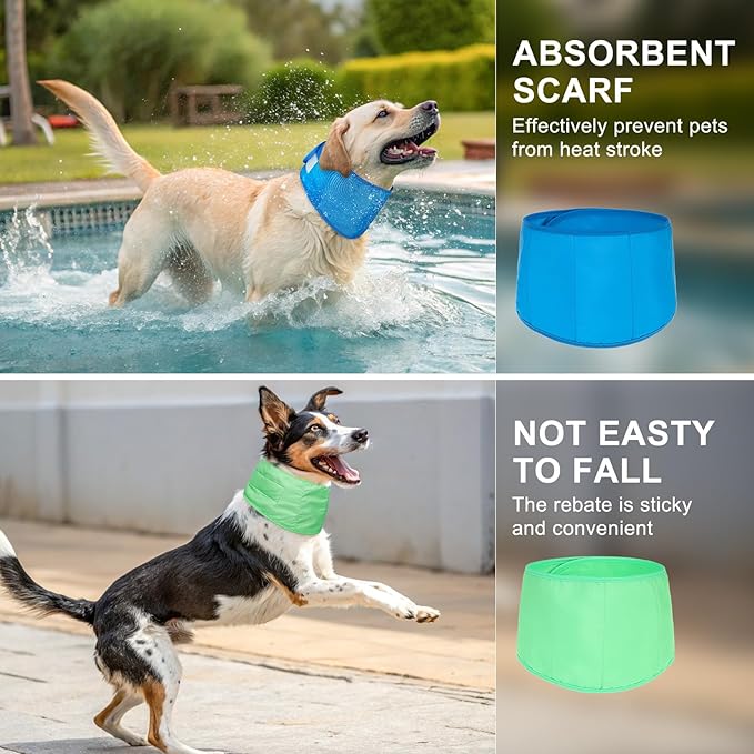 BEAUTYZOO Dog Cooling Bandana for Small Dogs, Instant Chill Out Ice Scarf Pet Bandanas, 2 Pack Adjustable Neck Wrap Cooler,Heat Relief Outdoor Camping Training,Green Blue M