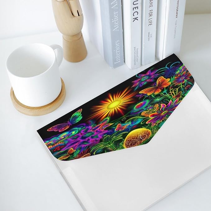 Reusable Trippy Colorful Flowers Butterfly Floral Clear File Folders with Snap Button, Letter Size, Documents Folder for Home Necessities