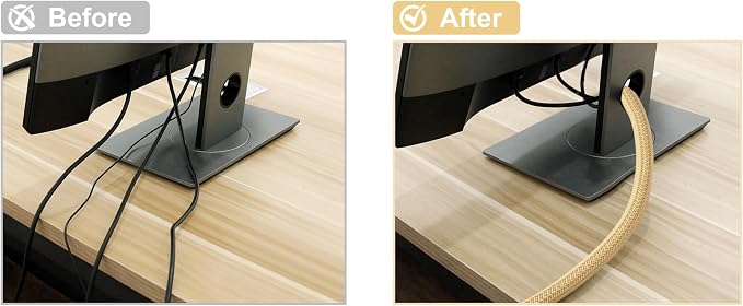 Cable Management Sleeve, Split Design, 10FT - 1 Inch, Beige | Cord Protectors from Pets | Heat & Abrasion Resistant Wire Loom | Automotive Wiring & Home Office Cable Organization