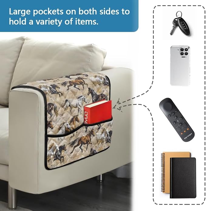 Horse Sofa Arm Covers for Couch Stretch Arm Rest Cover, Anti-Stains Couch Arm Cover Easy to Clean Sofa Slipcover Furniture Protector Office Chair Armrest Covers