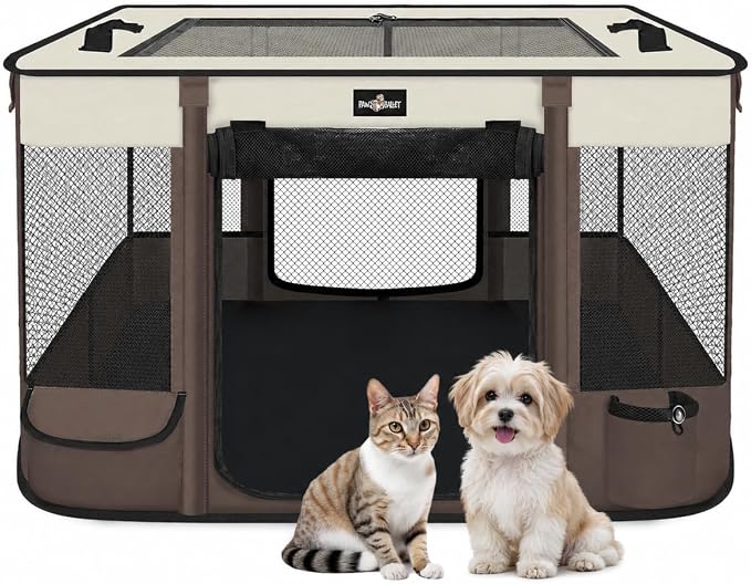 Paw Ballet Foldable Pet Kitten Playpen, Upgrade Waterproof Portable Dog Cat Playpen Kennel Tent for Small Cat Dog, Retractable Shade Cover with Carrying Case, Indoor Outdoor Use for Small Pet.