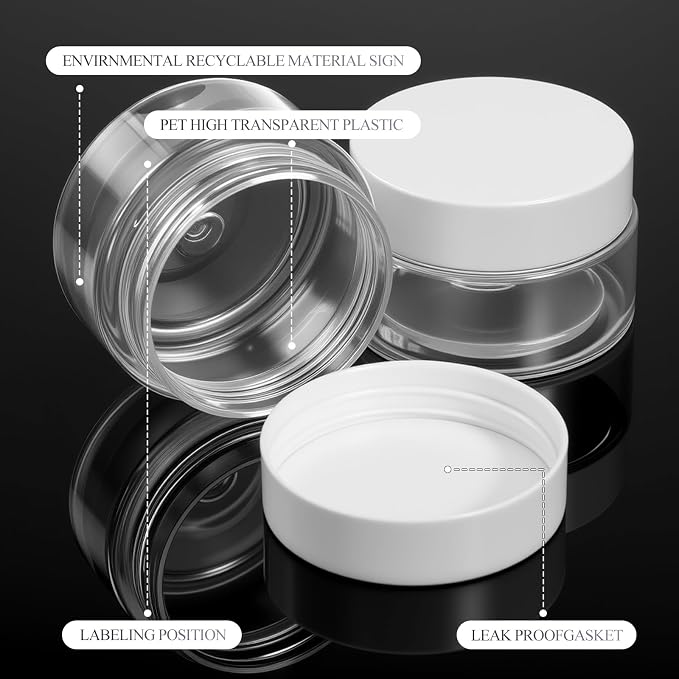 Patelai 60 Pcs Plastic Containers with Lids, Round Leakproof Cosmetic Containers, Multipurpose Storage Jars for Makeup, Lotion, Ointment, Rhinestone Samples, Dry Food and Toiletries(White,1 oz)