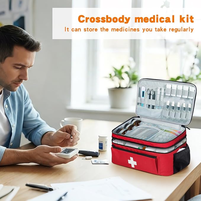 Boczif First Aid Bag Empty, Emergency Kit Bag(Red with shoulder strap) | Pill Bottle for Emergency Trauma Medical Kits Supplies Waterproof, Ideal for Home, Travel, Outdoor