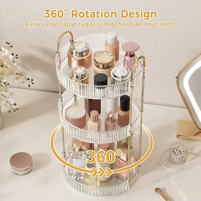 360° Rotating Makeup Organizer, Large Capacity Skincare & Cosmetics Storage | Skincare & Makeup Caddy, Bathroom Counter Organizer, Spinning Storage Tray for Perfume, Dresser, Bedroom, Vanity Countertop