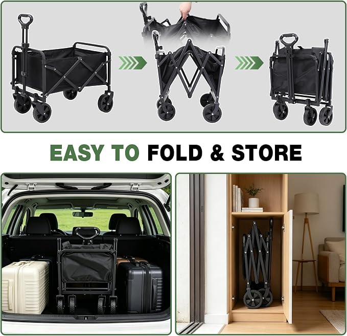 REDCAMP Collapsible Wagon with Wheels, 220lbs Foldable Wagon Cart | Portable Utility Wagon Cart with All Terrain Wheels for Outdoor, Sports, Shopping, Pet, Grocery, Beach, Camping, Black
