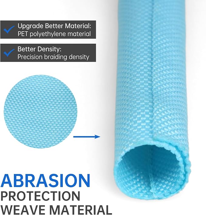 Split Braided Cable Sleeve，Flexible Wire Loom Tubing, Automotive Cord Protector Pet Proof, Cable Management for Computer TV Electric Wires Harness 16ft (Sky Blue, 8mm（5/16")