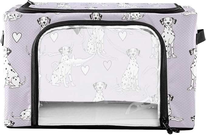 Cute Pets Dogs Purple pattern Under Bed Storage Containers with Double Zipper Openings, Foldable Clothes Storage Bins with Clear Window and Handles for Comforters Blankets Bedding