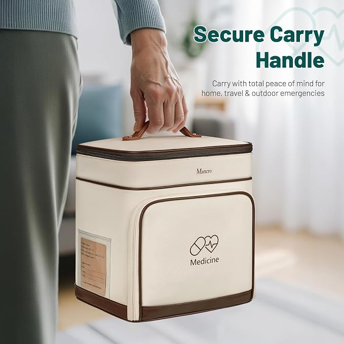 Mancro Medicine Organizer Bag, Large 2-Layer Medicine Storage Box | 3 Separate Cases, Pill Bottle Organizer Included, Small Medicine Bag Included, Insulated Insulin Pouch, For Family & Travel