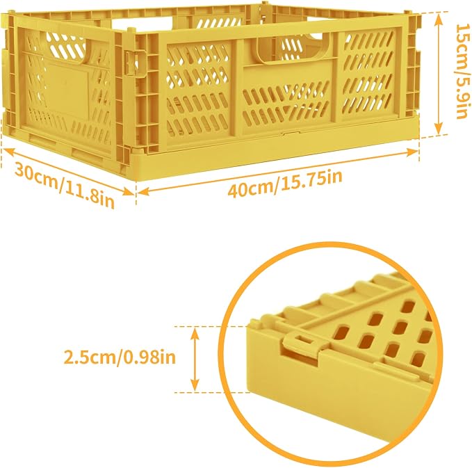 2 Pack Stackable Storage Crates, Plastic Foldable Baskets Large Golden | Easy-carry handles, suitable for toys books groceries office supplies and household storage for home office shopping