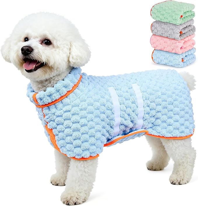 Glittme Dog Bathrobe for Drying Dogs, Super Absorbent Fleece Dog Towel Robe, Adjustable Dry Coat for Large Medium Small Dogs, Warm Pet Drying Vest for After Bath, Swimming, Muddy Walks & Car Travel