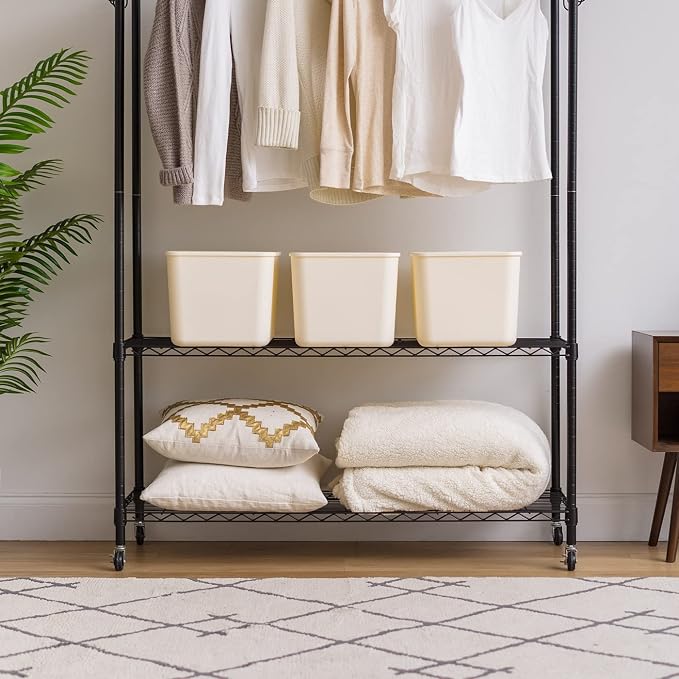 IRIS USA Storage Bins with Lids |Made in USA| Large (4-Pack) - Off White | Modern Basket Container Boxes for Bedroom, Living Room, Kitchen, Bathroom & Closet Organization