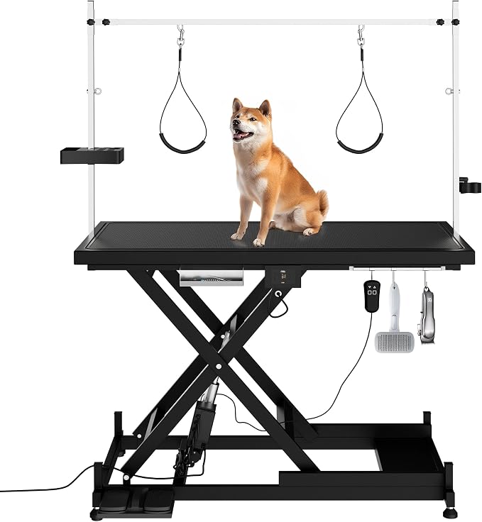 Electric Dog Grooming Table for Large Dogs - Professional Heavy Duty Height Adjustable Home Indoor Pet Grooming Station with Grooming Arm, Anti Slip Tabletop & Tool Organizer, 50''/Black