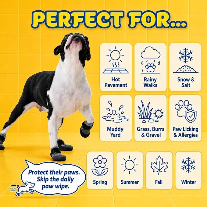 4-Pack Soft Upper & Flexible Sole Dog Summer Shoes for Hot Pavement, XL | Stay-On & Non-Slip Dog Booties for Winter Outside, Dog Shoe for Large Dogs with Free Mesh Bag, Paw Protectors to Stop Licking