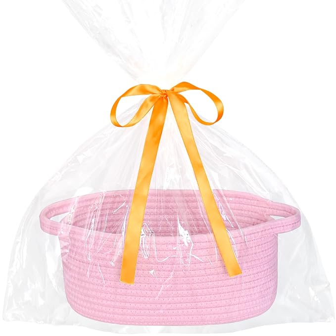 ABenkle Small Woven Easter Basket with Handle, 12x8x5 inches, Durable Storage Basket, Gift Wrap Ready with Ribbon