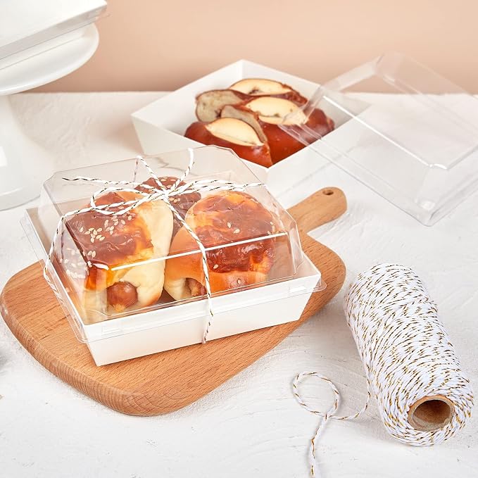 ZORRITA 50 Pack 5 Inch Paper Charcuterie Boxes with Clear Lids, White | Small, Square, To Go Food Containers, Bakery Boxes, For Mini Cake, Desserts, Cookies, Sandwiches, Strawberries