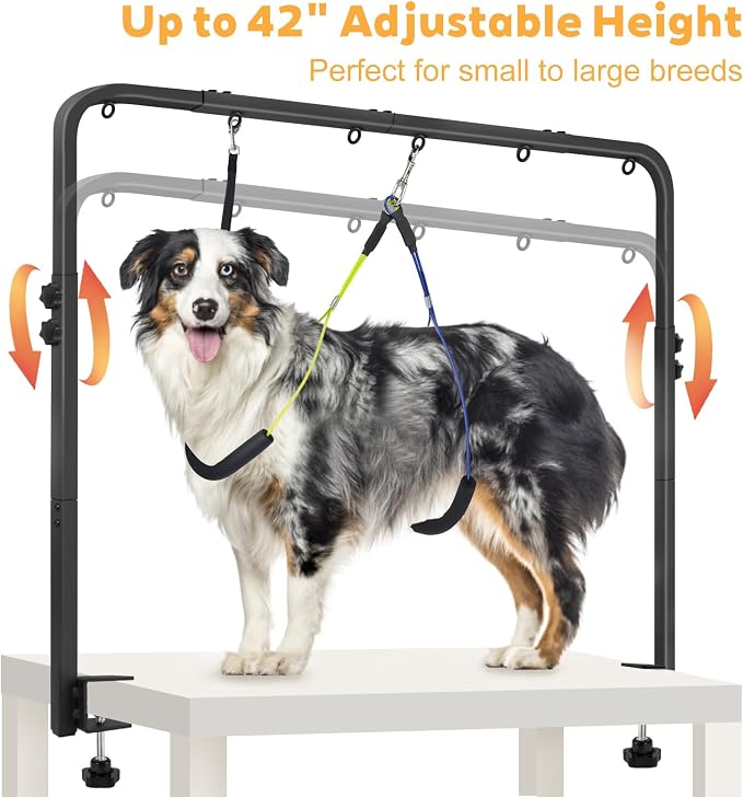 Adjustable Pet Grooming Arm with Clamp for Small & Medium Large Dogs,58" | Dog Grooming Arm,Grooming Loop & No Sit Haunch Holder Dog Grooming Station with Clamp for Home Use,Nail Trimming & Drying
