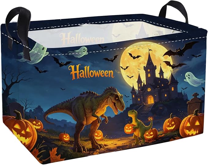 Essme Rectangular Dinosaur Basket,Kids Storage Bins Organizer with Handles for Halloween Room Decor, Gift Basket,Shelf Basket.(Real Dinosaur)