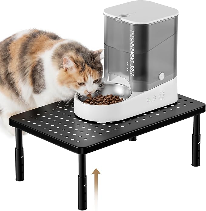 Adjustable Automatic Cat Feeder Stand - Elevated Cat Feeder Stand with 3 Height Settings, Fits Most Automatic Feeders & Tradition Bowls, Raised Pet Feeding Table Station for Cats & Small Dogs - Black