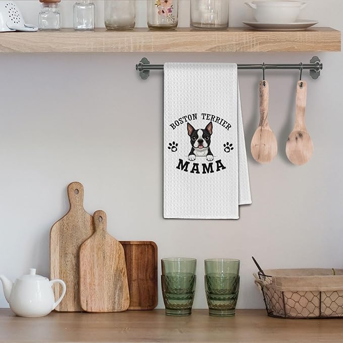 Boston Terrier Kitchen Towels, Dog Mama Boston Terrier Gifts for Women & Dogs Moms, Dog Lover Gifts Decorative Hand Towels for Bathroom, 16x24 Inch
