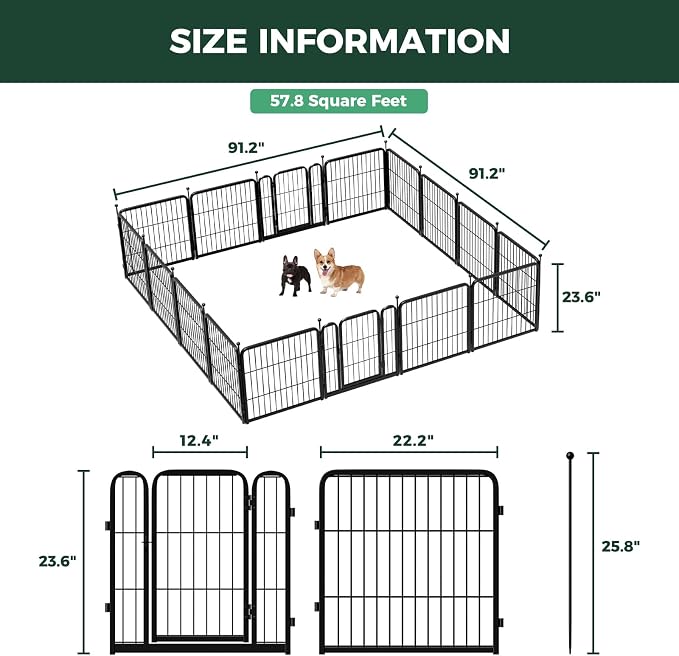 FXW Rollick Dog Playpen, Indoor, Yard & RV Camping, 24" H, 16 Panels | Easy setup, Heavy-duty, DIY layouts, Walk-through gate, for Puppies & Small Dogs, Patented
