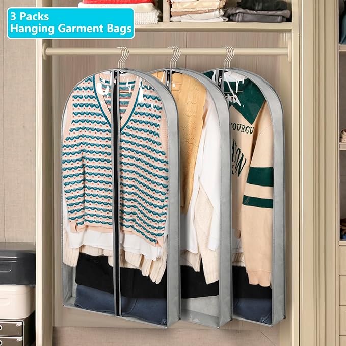 3 Pack 40" Garment Bags for Hanging Clothes Storage