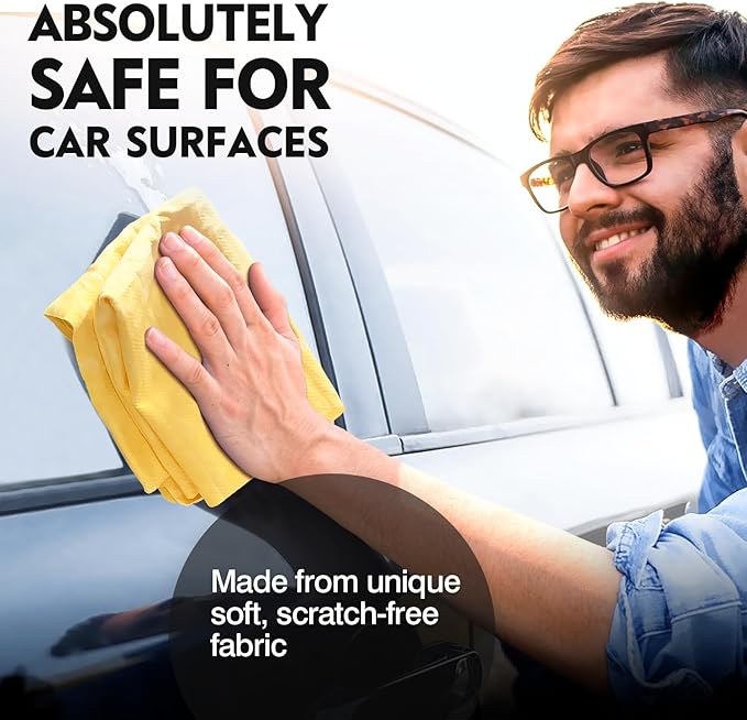 ARTIPOLY Premium Shammy Towel for Car Drying 2pk (26”x17”)-Super Absorbent Chamois Towel-Reusable shamies Towels for Cars, Bathroom,Pets, Dust Remove, No Spots/Streak/Scratch, Large, Yellow&Blue