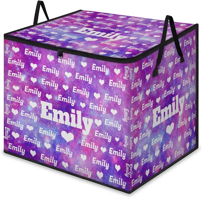Custom Storage Baskets Cubes for Home with Name, Love Heart Large Foldable Organizer Collapsible Storage Bins for Home Blanket Comforters Clothes Closet Nursery, Watercolor Purple Galaxy Background