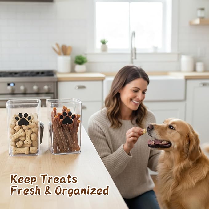 2pack Airtight Dog Treat Jars |1.5L/1.6QT POP Dog Cat Food Container with Lids, Clear Dog Cat Treat Canister, Pet Kibble Dog Cookie Jar-Keep Food Fresh Crispy-BPA free