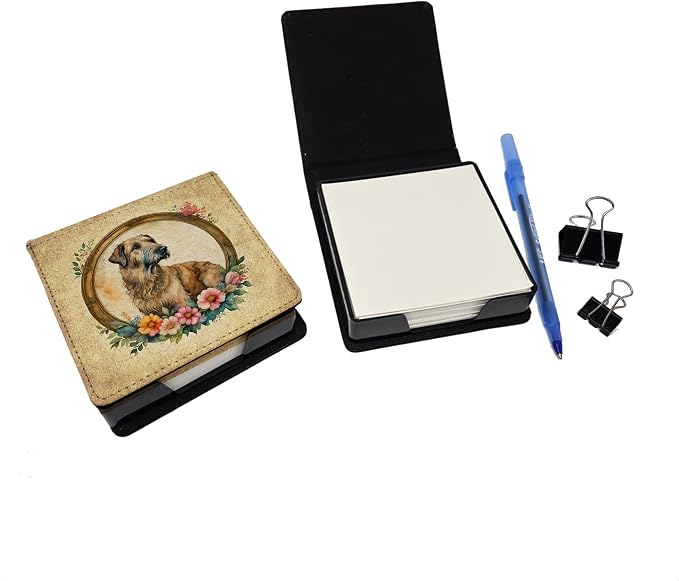 Caroline's Treasures Irish Wolfhound and Flowers PU Leather Note Paper Holder with Artist-Designed Cover, Desk Accessory, Office Gift