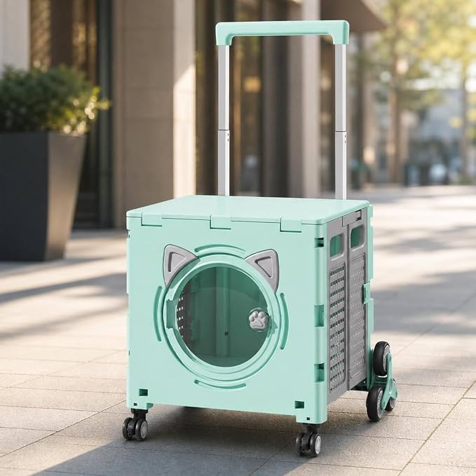 Outdoor Travel Cart Foldable Pet Trolley Carrier Crate with Box Body and Side with Telescopic Handle and Smooth Roll, Array, Advanced Gray, Eight-Wheel Climbing Model