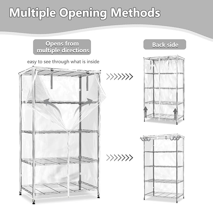 Rileytee Clear Wire Shelf Cover,Durable Dustproof Waterproof PVC Shelf Covers for Wire Shelving,Outdoor Storage Rack Cover for Wire Rack with Zipper,Clear,48"W x 18"D x 72"H