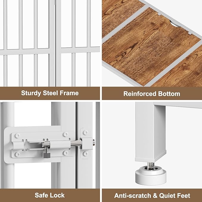 Easycom 31" Dog Crate Furniture Foldable, No Assembly Decorative Dog Kennel Indoor, Dog Crates for Medium Dogs(20-35 lb), Wooden Dog Cage with Adjustable Bowls and Name Tag, End Table, White & Beech