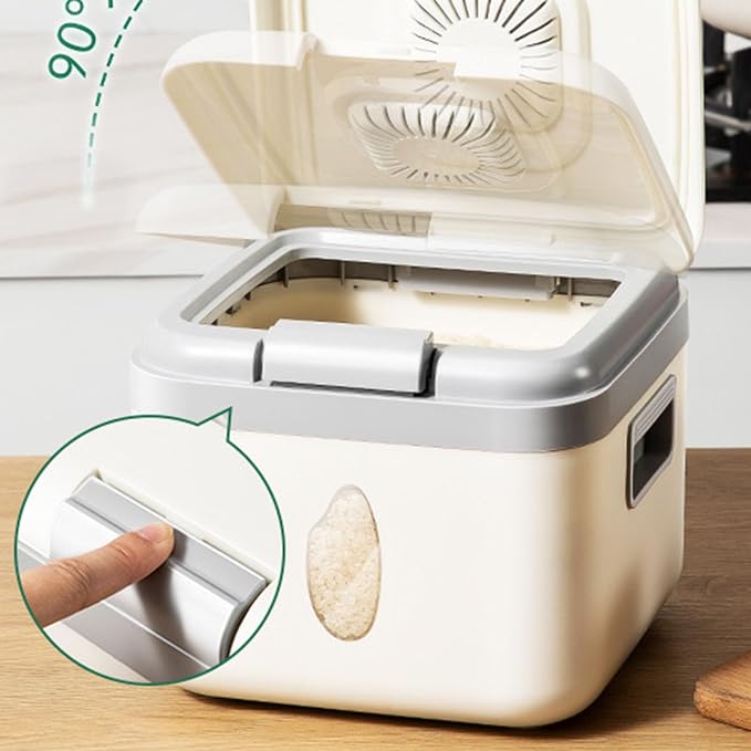 HERCHR One Button Open Cover Rice Bucket, Airtight Rice Storage Container with Visual Window Multifunctional Pet Food Dispenser Dry Food Storage Bin