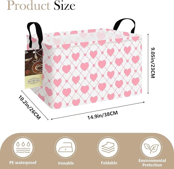 Rectangle Canvas Foldable Storage Basket for Nursery, Heart
