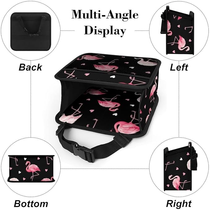 Car Seat Back Organizer Hanging Storage Bag for Backseat, Love Heart | Flamingo Black, Pu Leather Auto Storage Organizer with Mesh Pockets, Waterproof and Leakproof