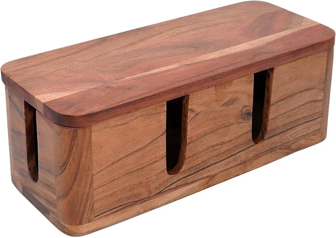 Acacia Cable Management Box - Rustic Design (Front Slots, Large)