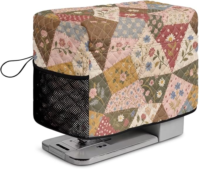 Sewing Machine Cover Polyester Febric Triangle Cottage Floral | Dust Pet Hair Protection,Quilting Design,Fits Standard Singer,Brother Janome Machines,Protecting Decorating Your Sewing Space