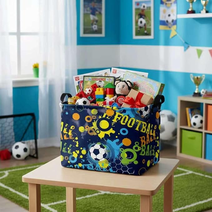 Large Kids Basket Foldable Nursery Baby Storage Bin Collapsible Box Organizer Bedroom Decor (Graffiti Soccer)