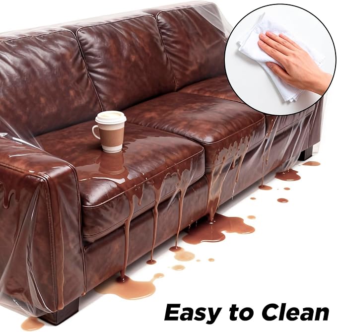 2 Pack Plastic Couch Cover Chair Cover with Elastic Band, Clear Furniture Cover Sofa Cover Recliner Cover Protector for Moving and Storage, Waterproof Moving Bags for Couch Slipcover