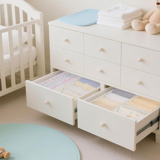 Drawer Organizer Clothes, 14 Pack Dresser Organizer for Baby Clothes, Underwear, Sock- Foldable Closet Organization and Storage Dividers Bins for Nursery, Bedroom and Dorm (White)