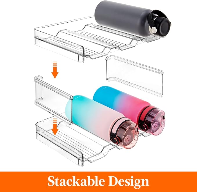 Lifewit Stackable Water Bottle Organizer for Cabinet, Clear Tumbler Holder | Large Slot for Up to 32 oz Cups, Plastic Wine Rack for Fridge, Pantry, Kitchen Organization & Storage, 3-Tier Holds 9 Bottles