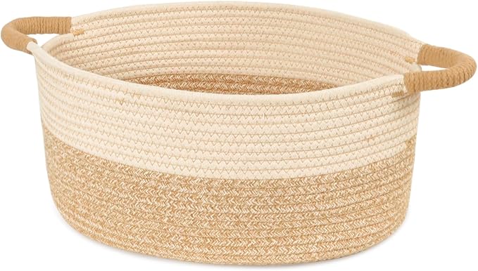 Woven Basket for Toys, Blankets & Gifts Empty ,Cotton Rope Storage Basket with Reinforced Handles for Nursery,Livingroom,Bedroom,Bathroom & Home Decor,21.65" x 12.6" x 8.46" (L)