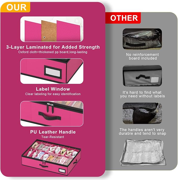 Shoe Organizer Under Bed, Fits 32 Pairs, Under bed Shoe Storage Boxes with Study Handles and Clear Cover, zapateras organizer for shoes, set of 2
