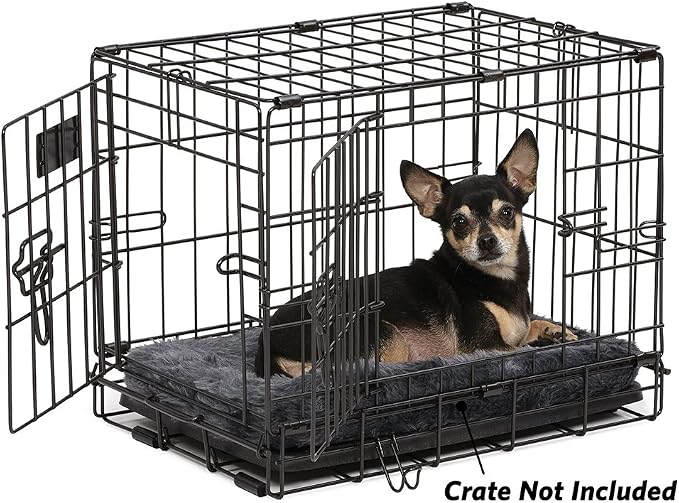 MidWest Homes for Pets QuietTime XXS Dog Bed - Gray Faux Fur Bolster, Ultra-Soft and Machine Washable, Fits 18-Inch Crates and Carriers, for Small Dogs and Cats