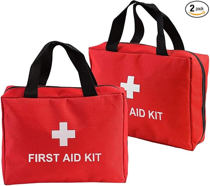 2 Pack Nylon First Aid Empty Kit,Compact and Lightweight First Aid Bag for Emergency at Home, Office, Car, Outdoors, Boat, Camping, Hiking(Bag Only) (2 Pack Red With Handles)